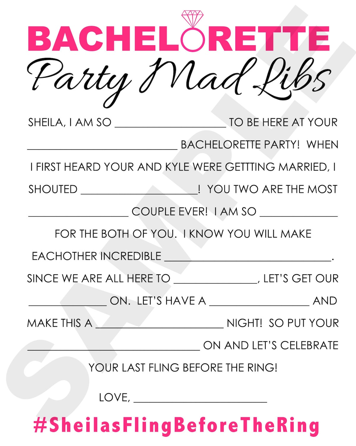 Bachelorette Party Mad Libs Printable Bachelorette Party Mad Etsy