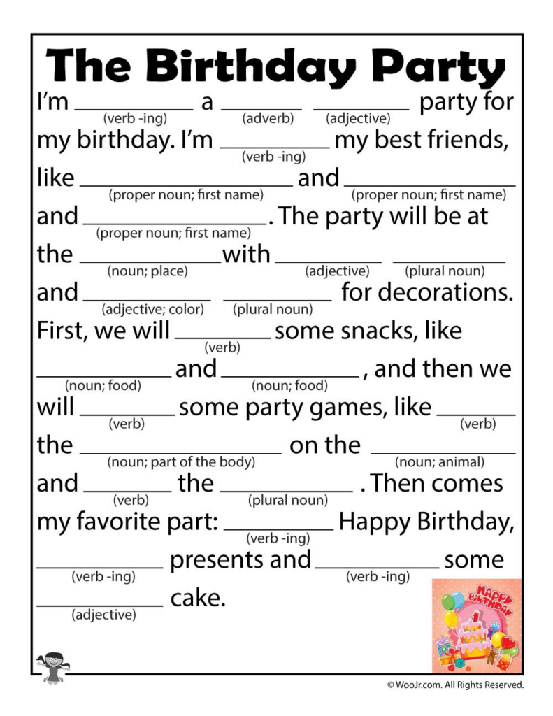 Birthday Party Mad Libs Woo Jr Kids Activities Kids Mad Libs 