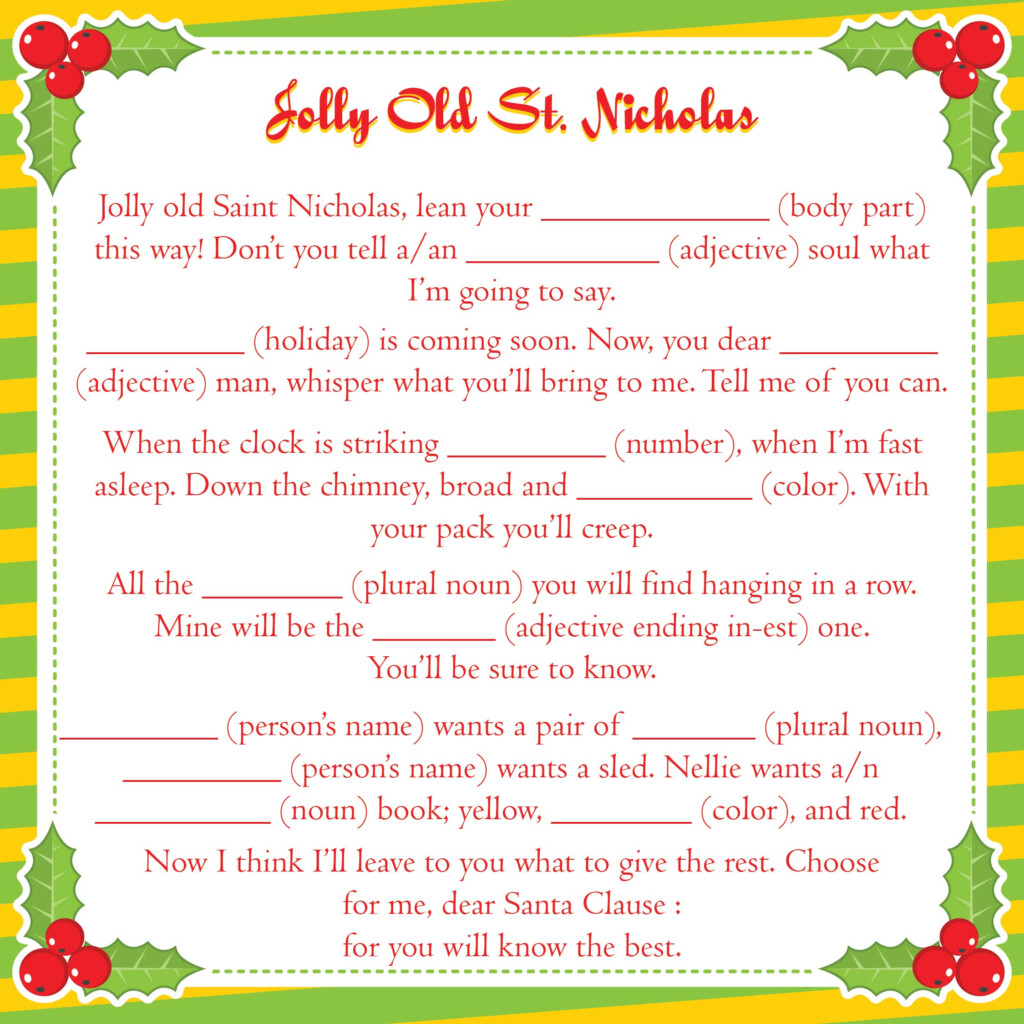 Christmas Carol Mad Libs Printable Mox Botanica