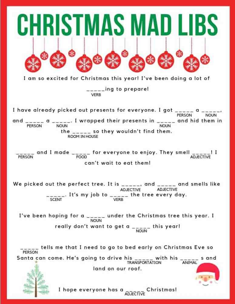 Christmas Mad Libs Christmas Printables Kids Christmas Mad Libs 