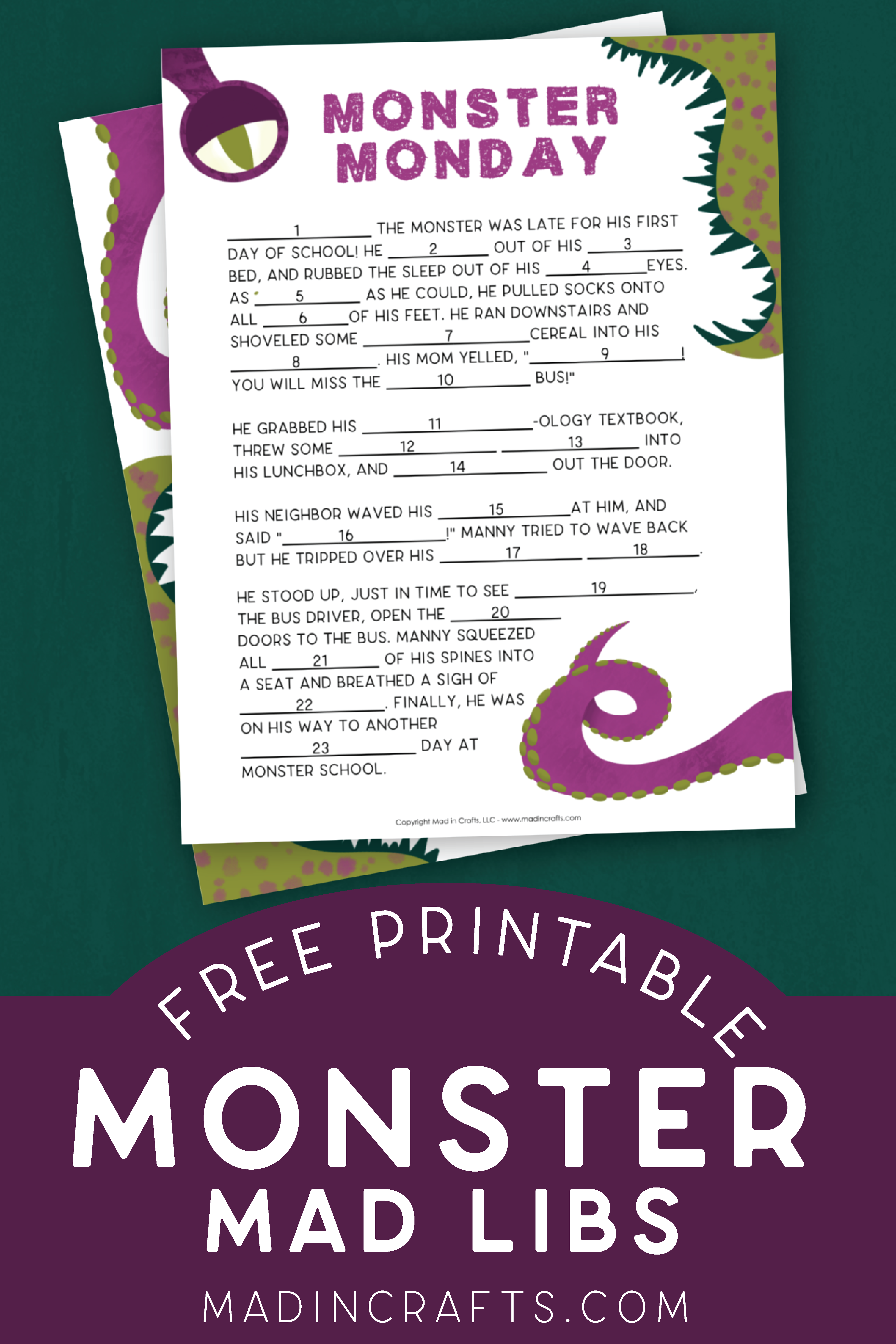 FREE MONSTER MAD LIBS PRINTABLE Crafts Mad In Crafts In 2021 