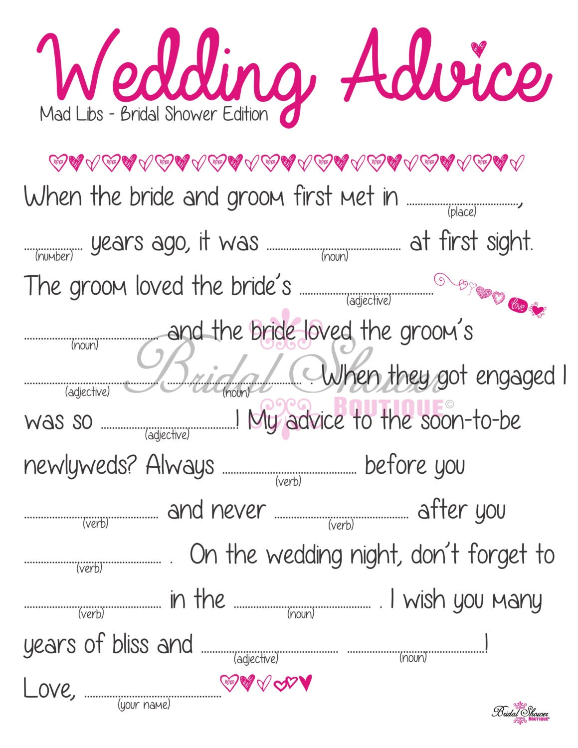 Wedding Shower Mad Libs Free Printable Printable Mad Libs