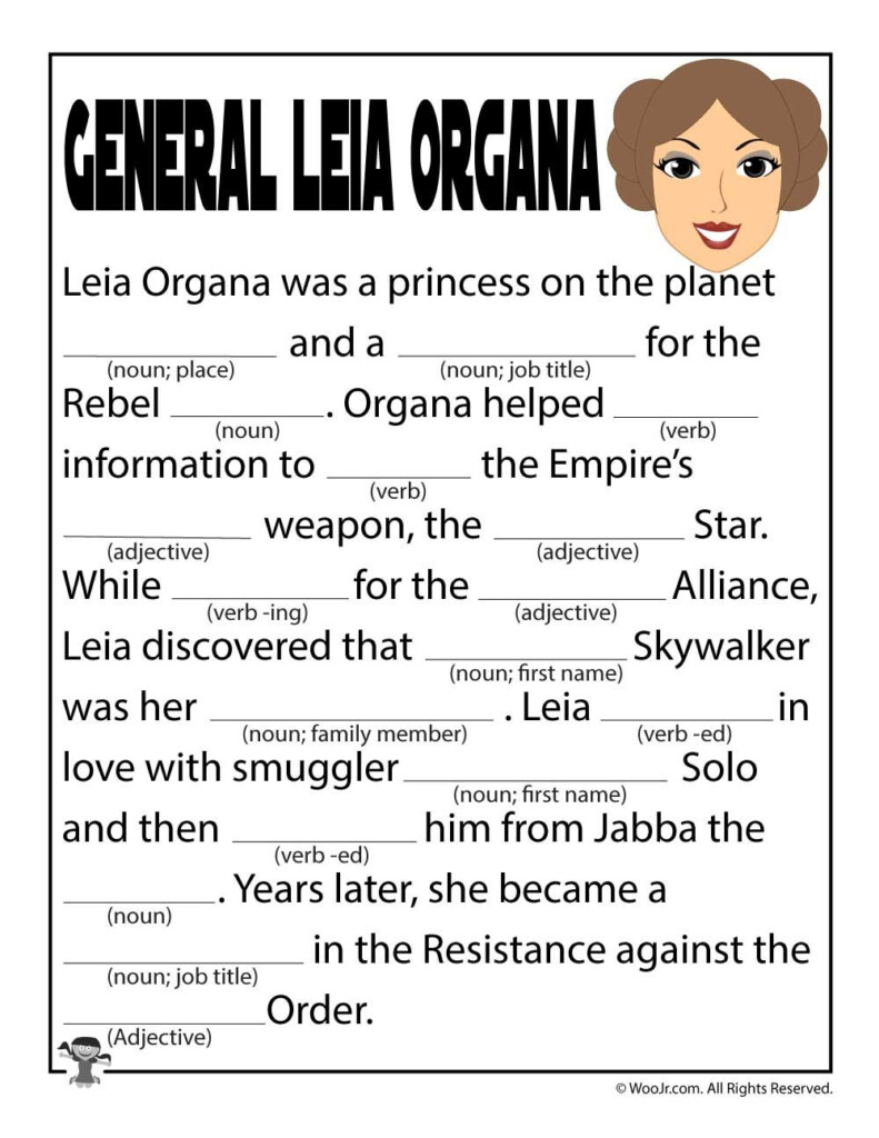 General Leia Organa Madlibs Woo Jr Kids Activities Leia Organa 