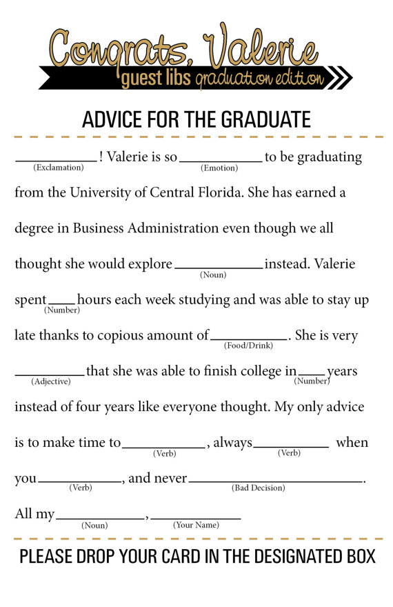 GRAD LIBS Graduation Mad Libs Etsy Graduation Plans Senior 