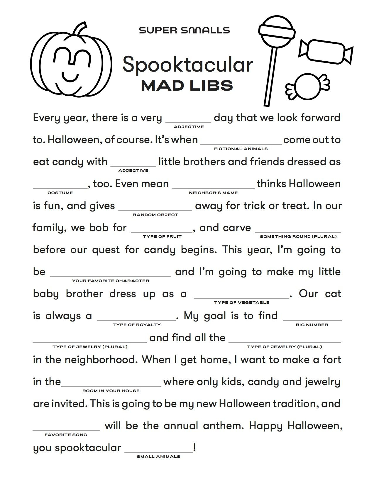 Halloween Mad Libs For Kids Super Smalls Halloween Mad Libs Kids 