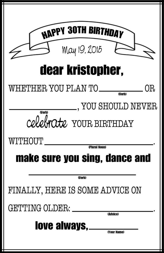 Mad Libs Birthday Printable Printable Word Searches