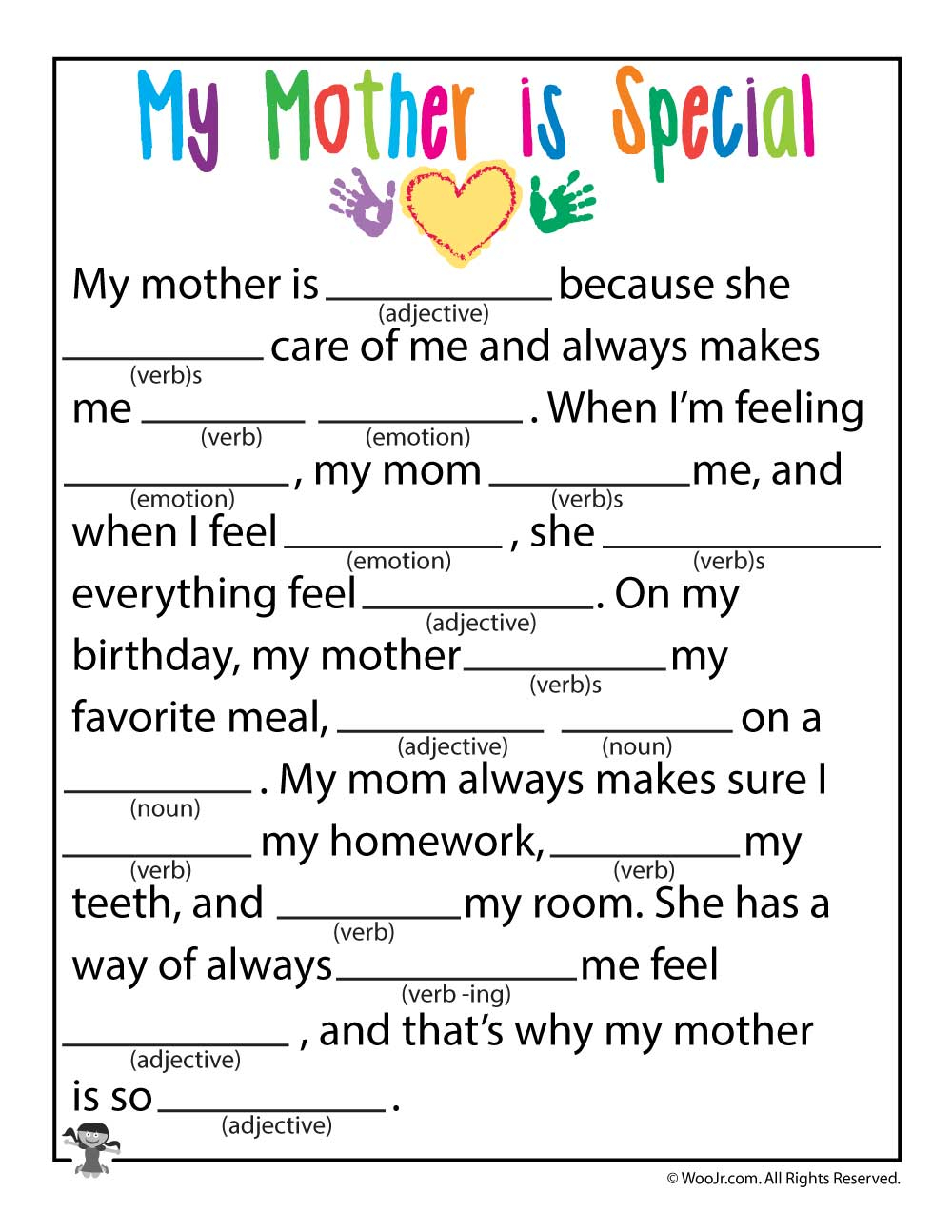 My Mother Is Special Printable Ad Lib Woo Jr Kids Activities