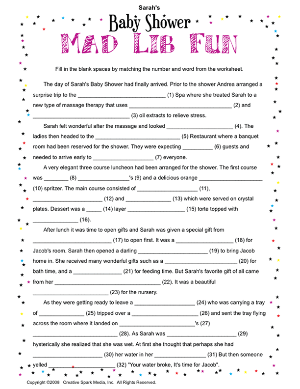 Printable Baby Shower Mad Lib Fun Baby Shower Mad Libs Baby Shower 