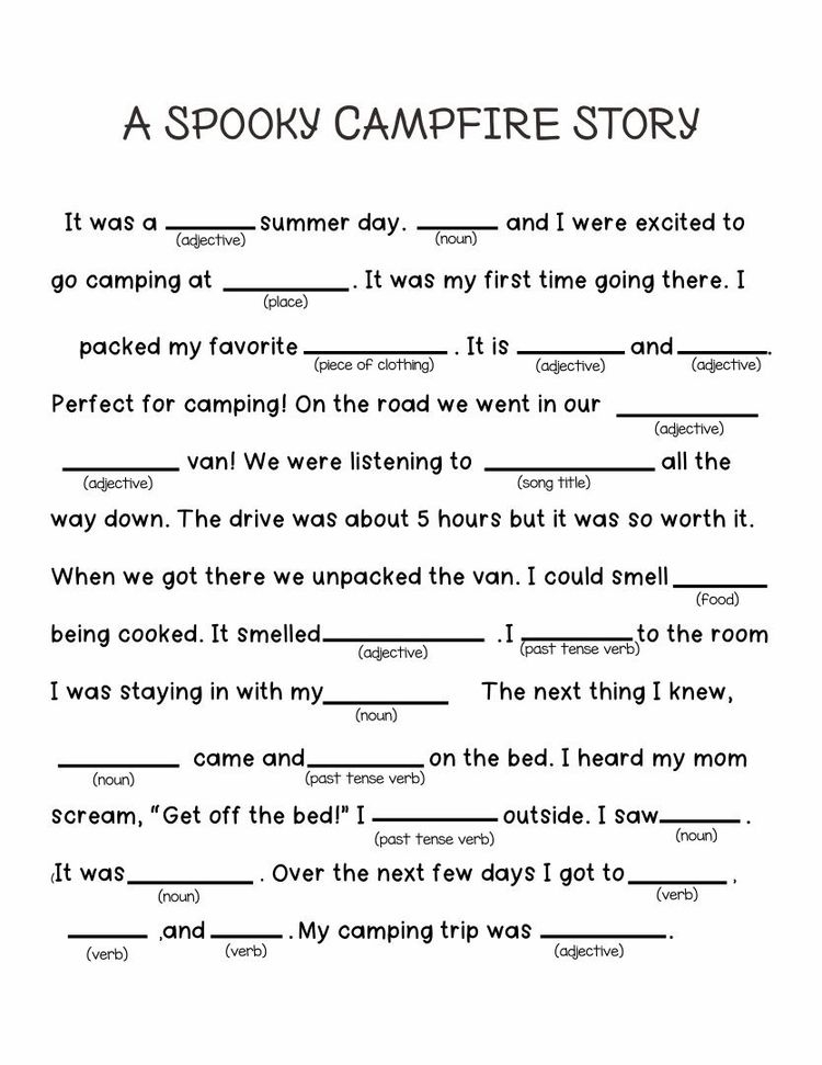 Printable Camping Mad Libs Pinterest