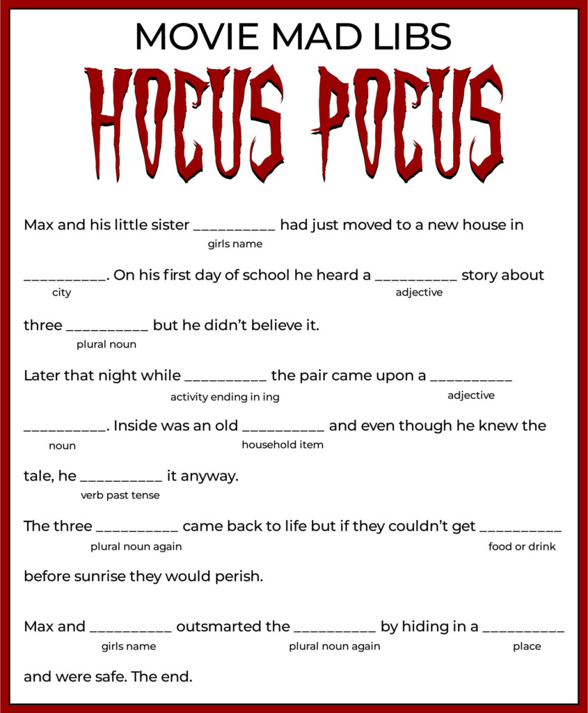 Printable Halloween Mad Libs