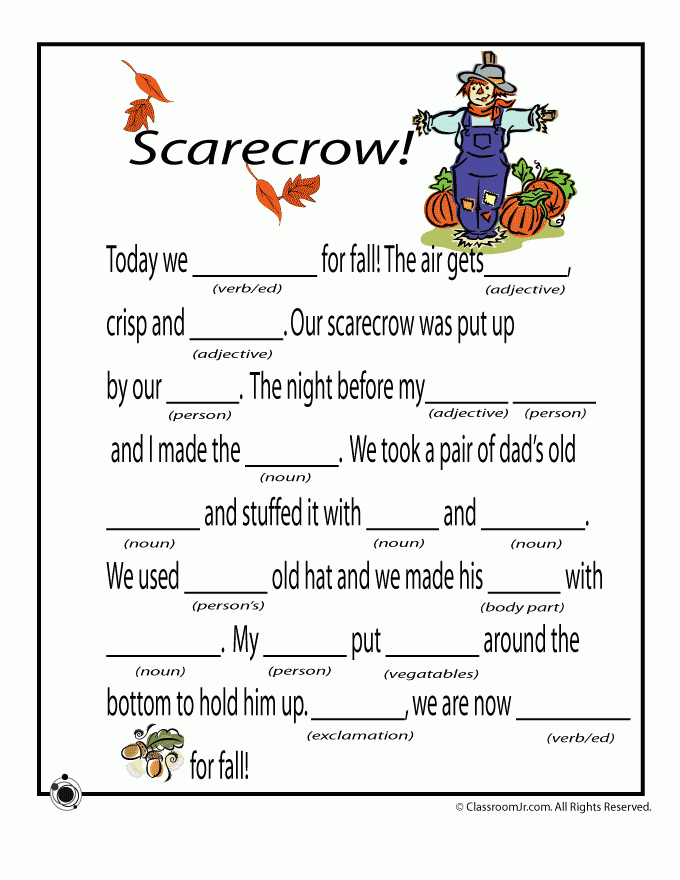 Scarecrow Fall Kids Mad Libs Speech And Language