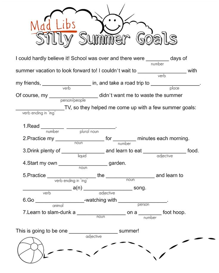 Silly Summer Goals Word Fill In Kids Mad Libs Mad Libs Printable 