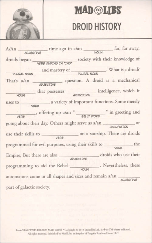 Star Wars Droids Mad Libs Penguin Young Readers 9781524786335