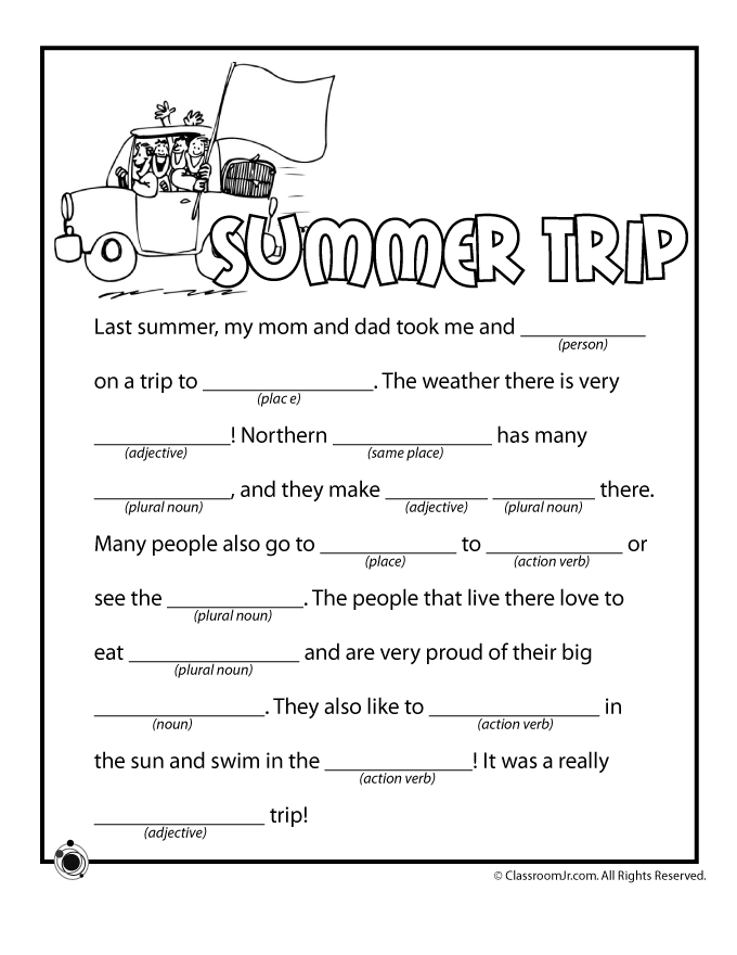 Summer Trip Mad Libs Woo Jr Kids Activities Summer Worksheets 