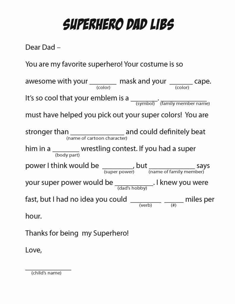 Superhero Dad Libs Sometimes Homemade