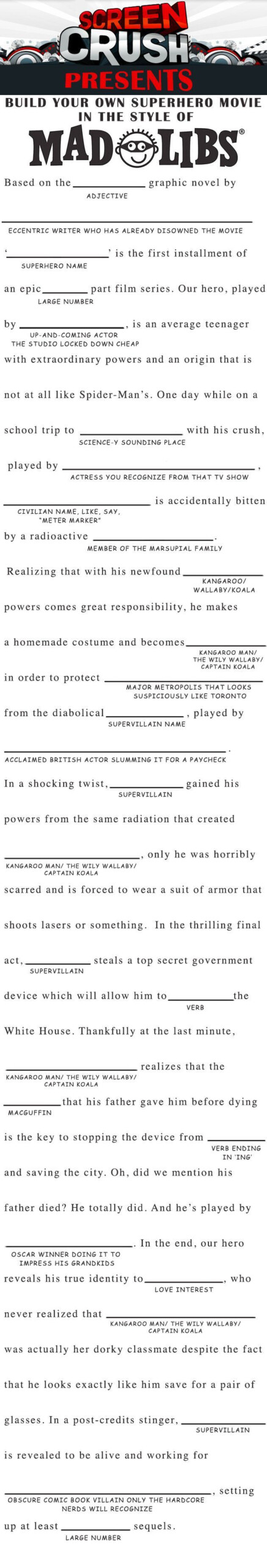 Superhero Movies Kids Mad Libs Wedding Games For Kids