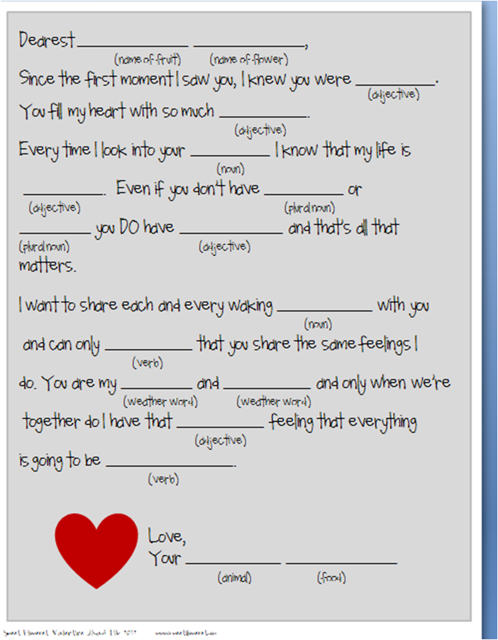 Sweet Floweret Free Valentine Mad Lib Printable Printable Mad Libs 