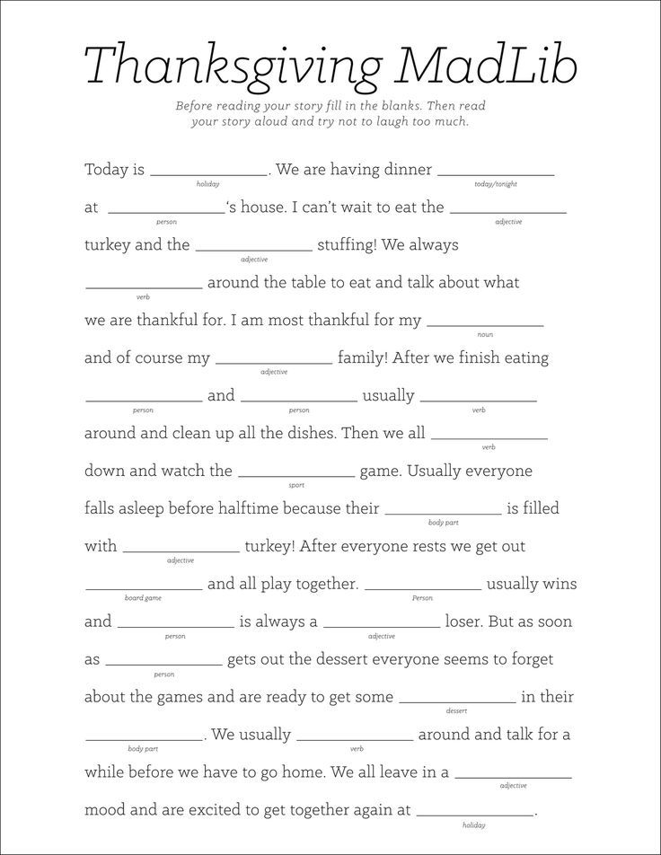 Thanksgiving Mad Libs Printable 17 Best Images About Mad Libs On 