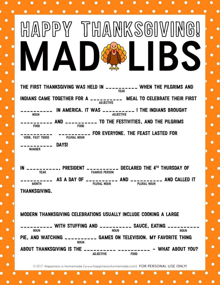 Thanksgiving Mad Libs Printable Fun Thanksgiving Game For All Ages 