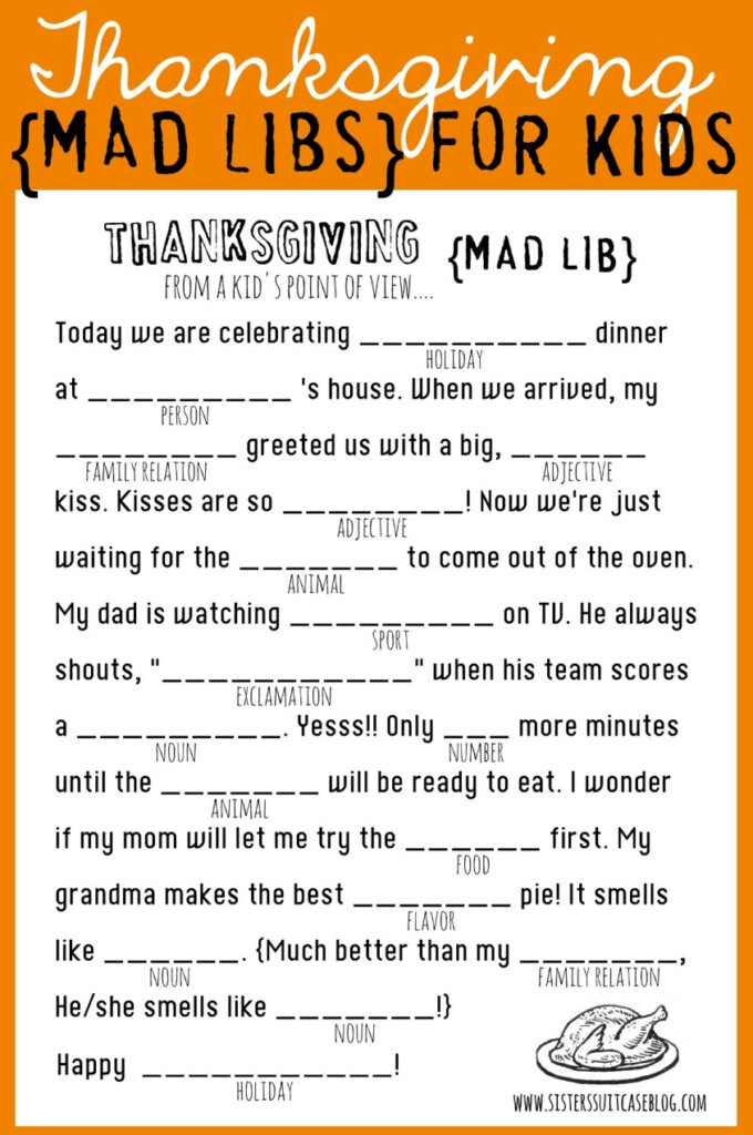 Thanksgiving Mad Libs Printable My Sister s Suitcase Packed With 