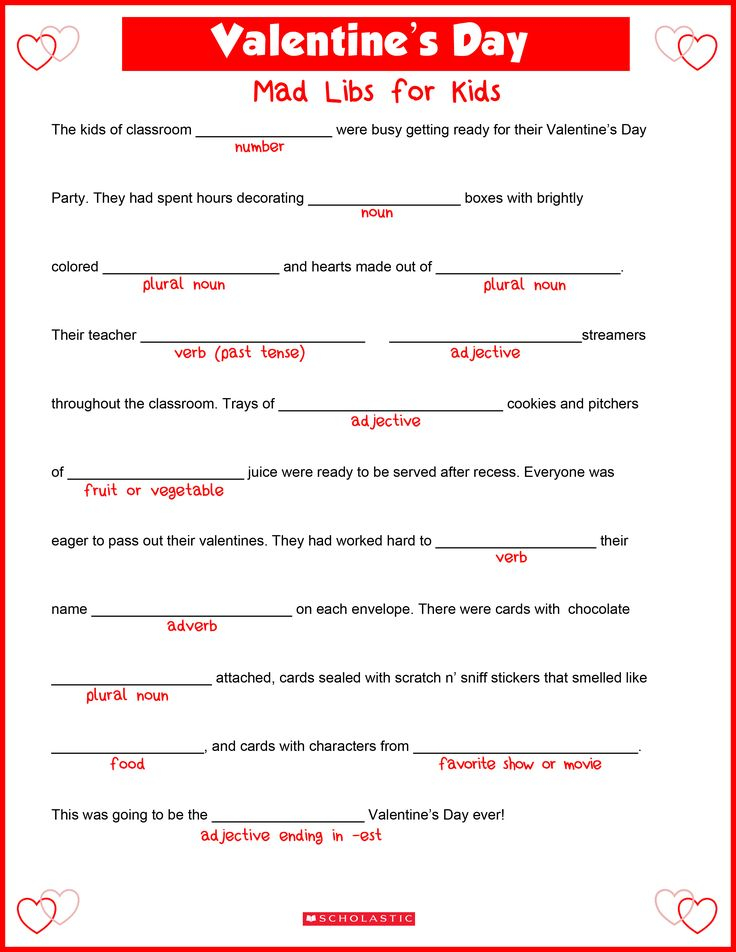 Valentine s Day Mad Libs Activity For Kids Valentines Day Words