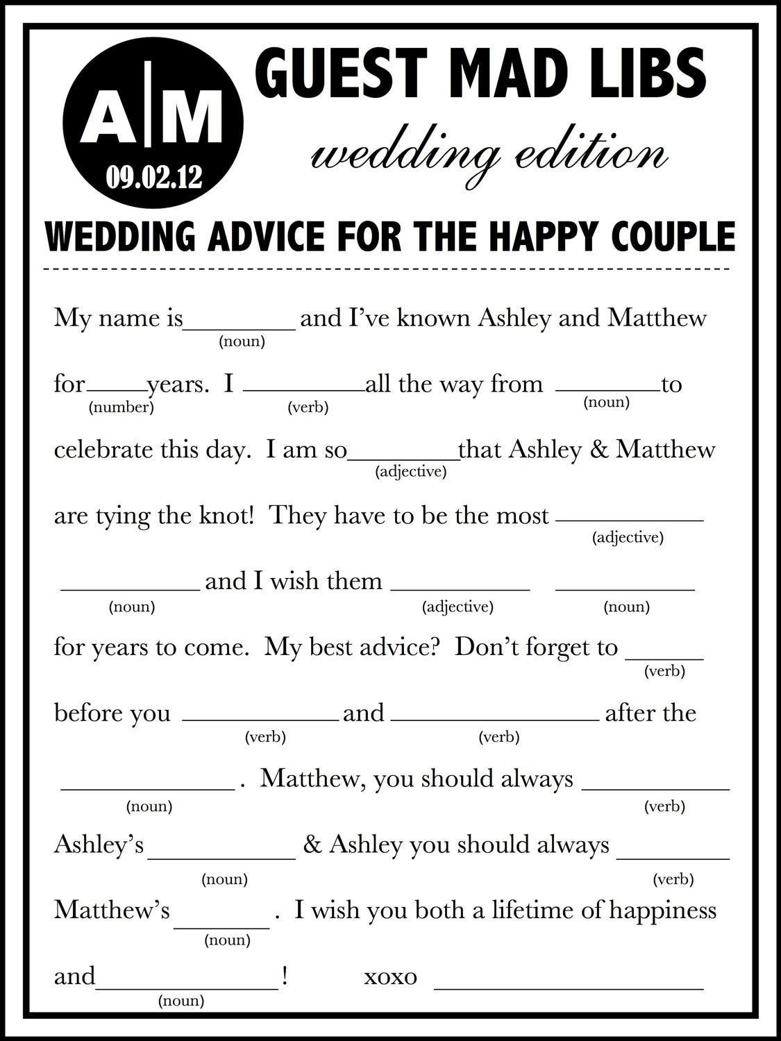 Wedding Guest Book Alternative Wedding Mad Libs Wedding Ad Libs