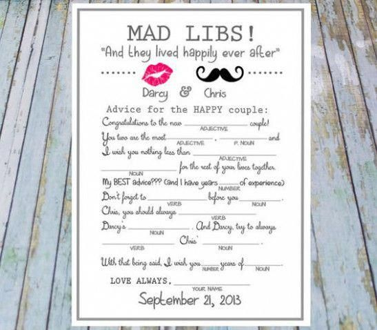 Wedding Mad Libs DIY Printable Style 1 Marriage Advice Reception 
