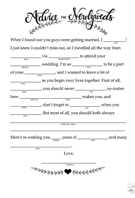 Wedding Mad Libs Free Printable Jenniemarieweddings