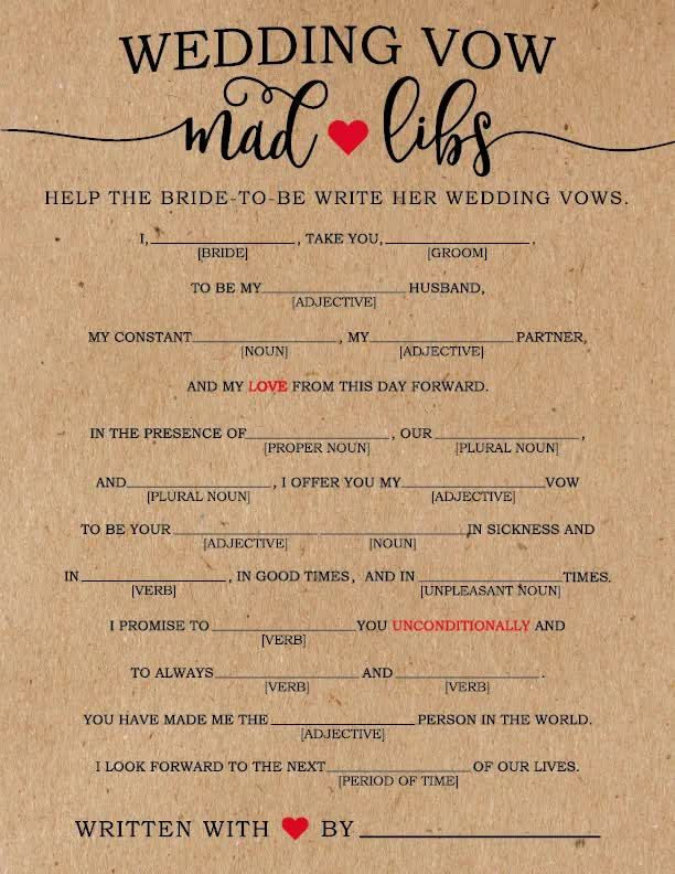 Wedding Mad Libs Wedding Vow Mad Libs Wedding Libs Mad Libs 