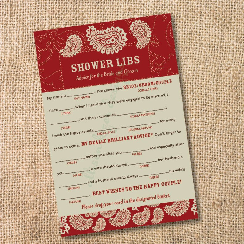 Western Bandana Printable Bridal Shower Mad Libs Advice For Etsy