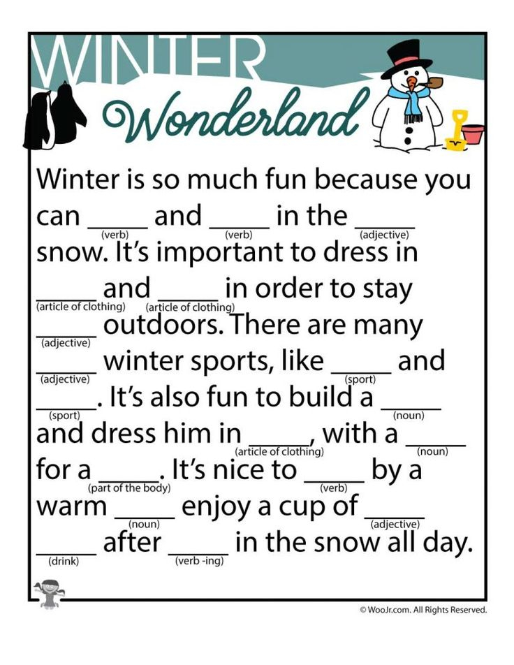 Winter Ad Libs Fill In The Blanks Stories Kids Mad Libs Funny 