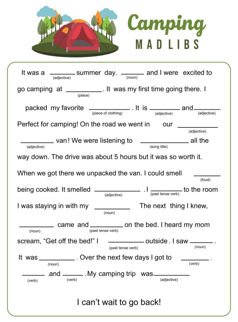 10 Best Camping Mad Libs Printable Camping Theme Classroom Printable 