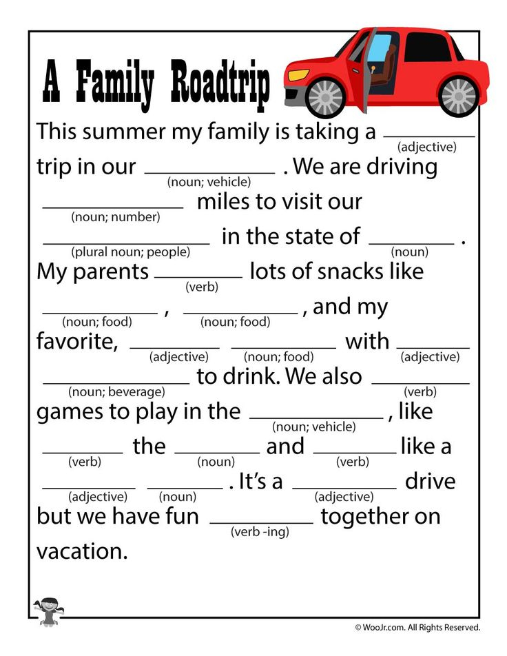 A Family Road Trip Printable Ad Lib Woo Jr Kids Activities Road 