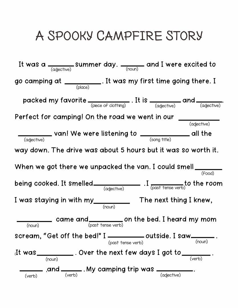 A Spooky Story Campfire Mad Libs Printable Printable Mad Libs Mad 