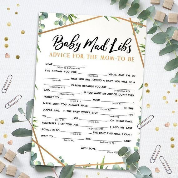 Baby Mad Libs Advice Card Baby Shower Game Printable Baby Shower 