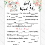 Baby Mad Libs Mommy Advice Card Pink Elephant Baby Shower Etsy