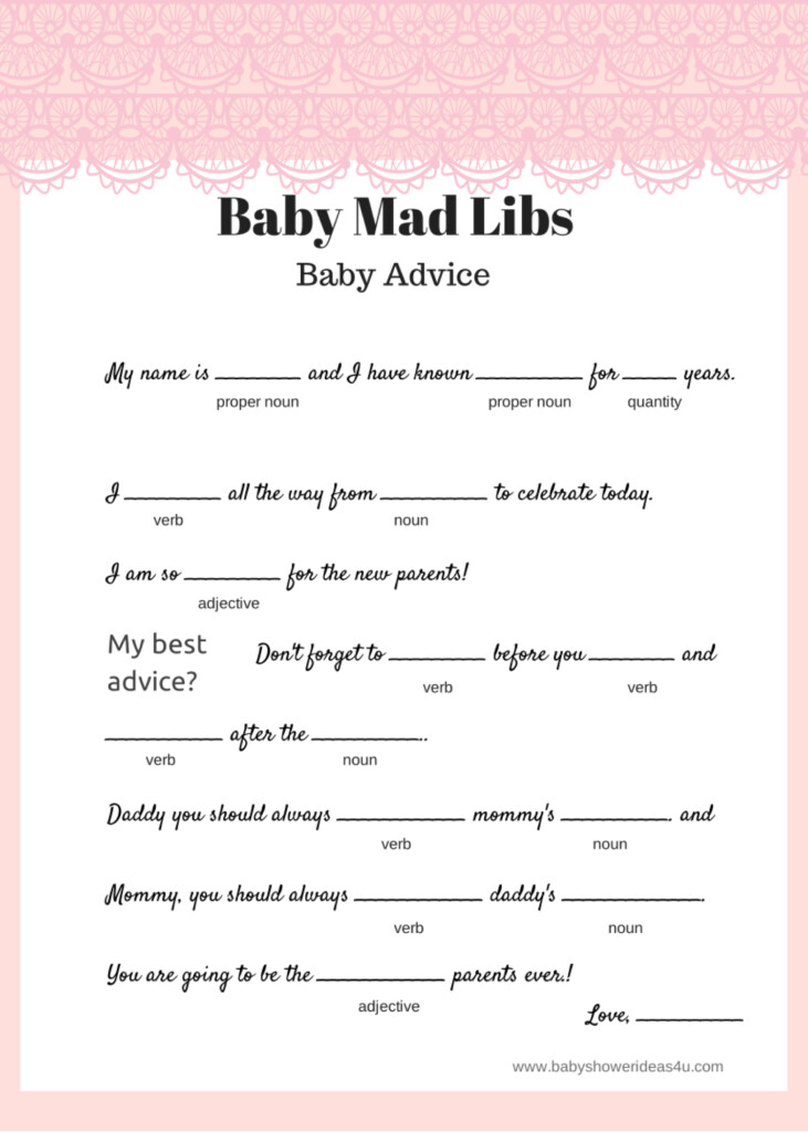 Baby Shower Mad Libs Printable Free Printable Form Templates And Letter