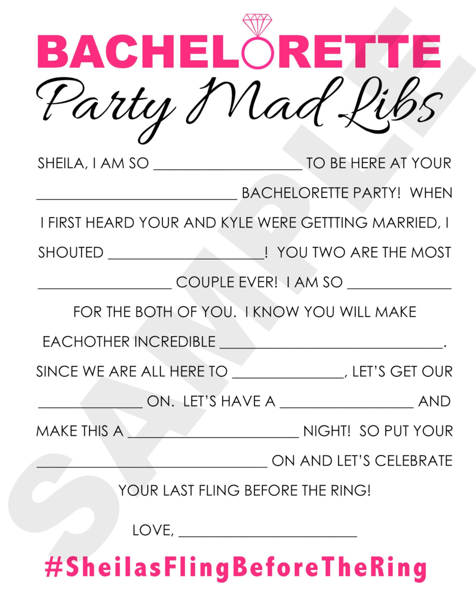 Bachelorette Mad Libs Printable Free Printable Word Searches