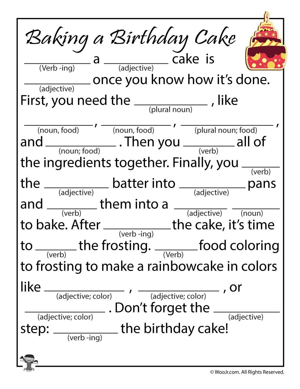 Birthday Cake Mad Libs Printable Woo Jr Kids Activities Funny Mad