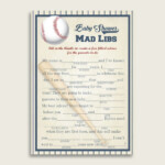 Blue Beige Mad Libs Baby Shower Boy Game Printable Baseball Mad Libs