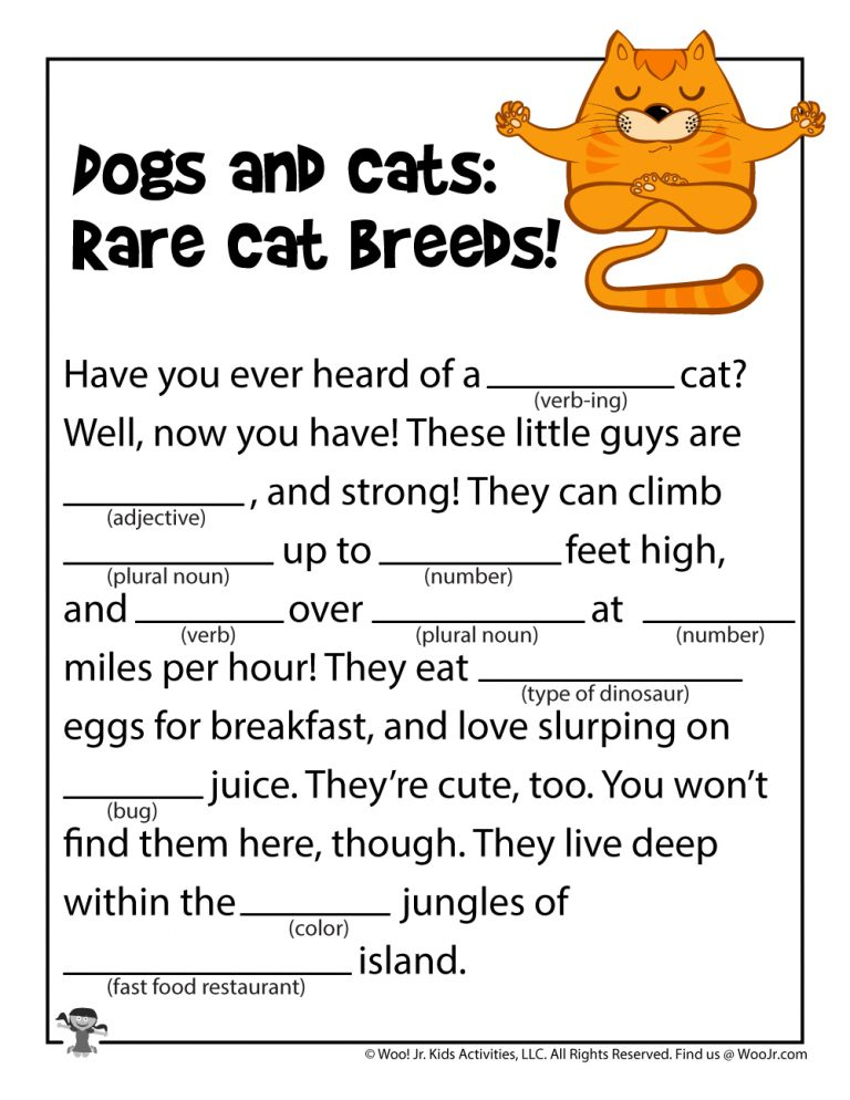 Cats Mad Libs Printable 2023 Printablemadlibs