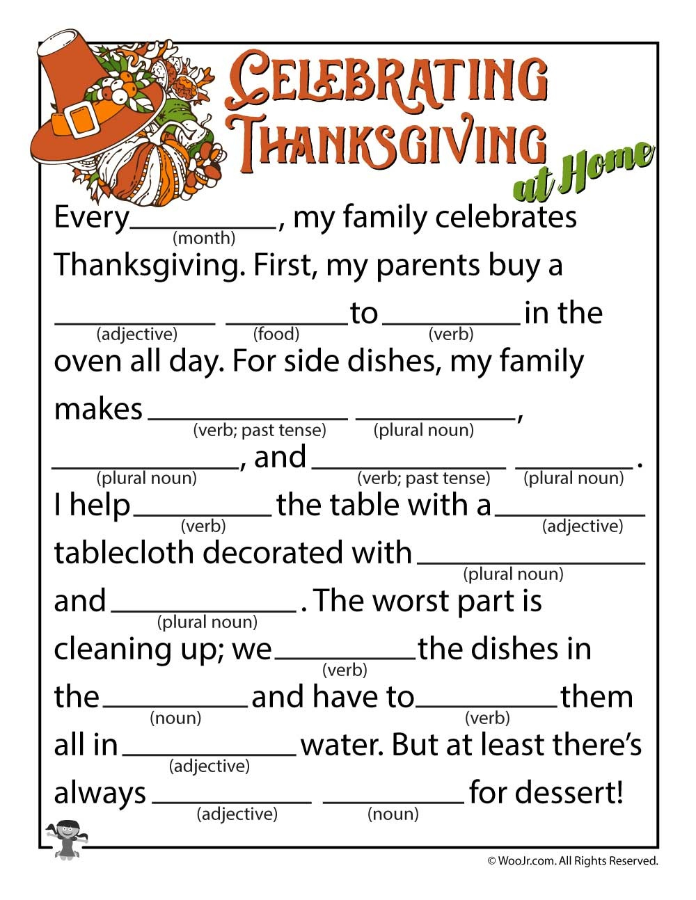 Celebrating Thanksgiving Mad Lib Woo Jr Kids Activities Free 