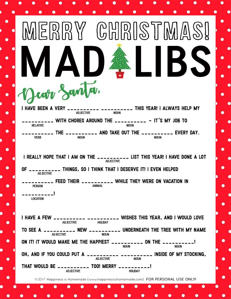 Christmas Mad Libs Printable Happiness Is Homemade Christmas Mad 