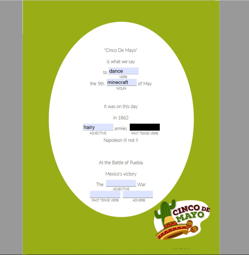 Cinco De Mayo Mad Libs Distance Learning Printables Etsy