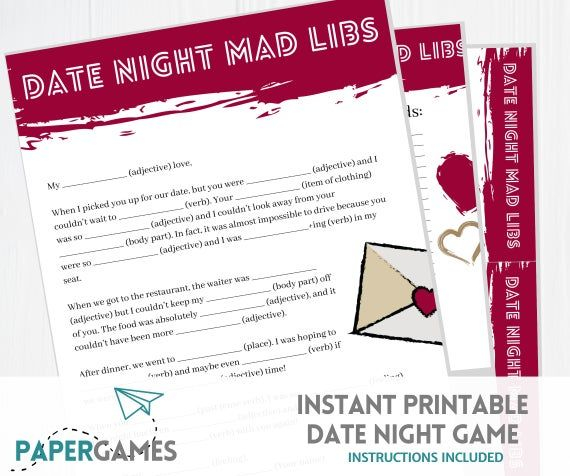 Date Night Mad Libs Game Printable Download Wedding Honeymoon Etsy 