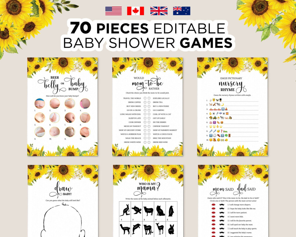 Editable Sunflower Baby Shower Games Printable Summer Etsy In 2022 