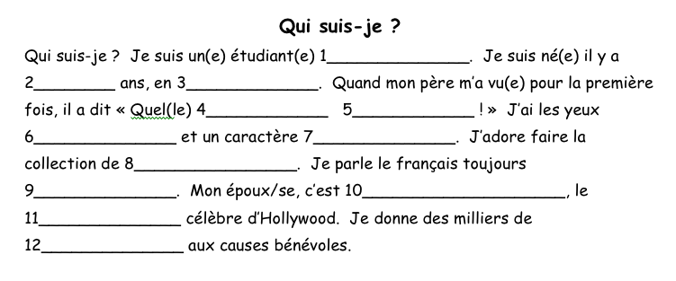 First Day Of Class Mad Libs Activity En Francais Classe 