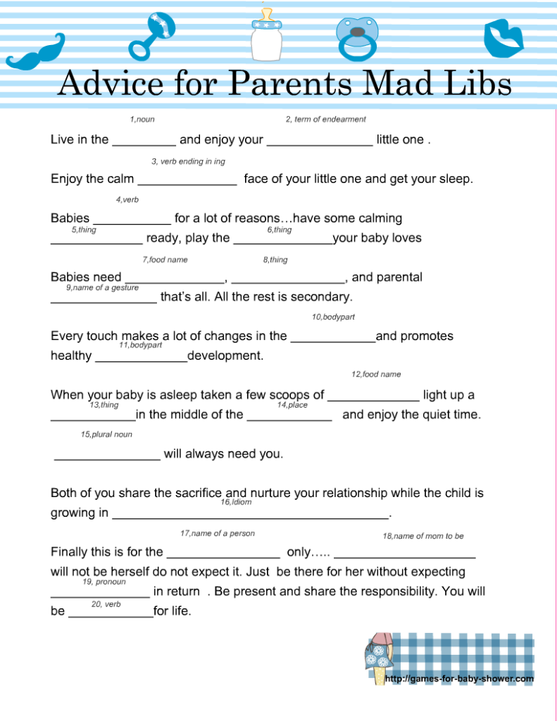 Free Printable Baby Shower Mad Libs Advice For The Parents 