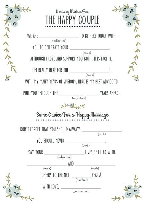 Free Printable Funny Wedding Mad Libs Template Printable Templates