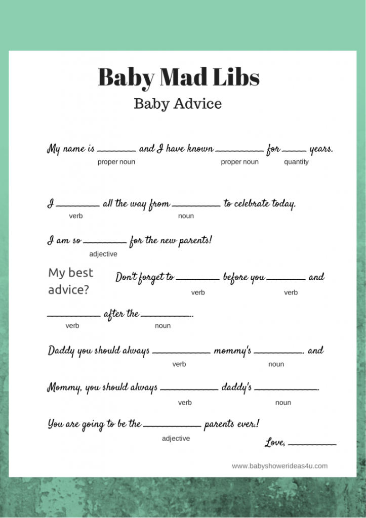 Free Printable Mad Libs Baby Shower Printable Mad Libs